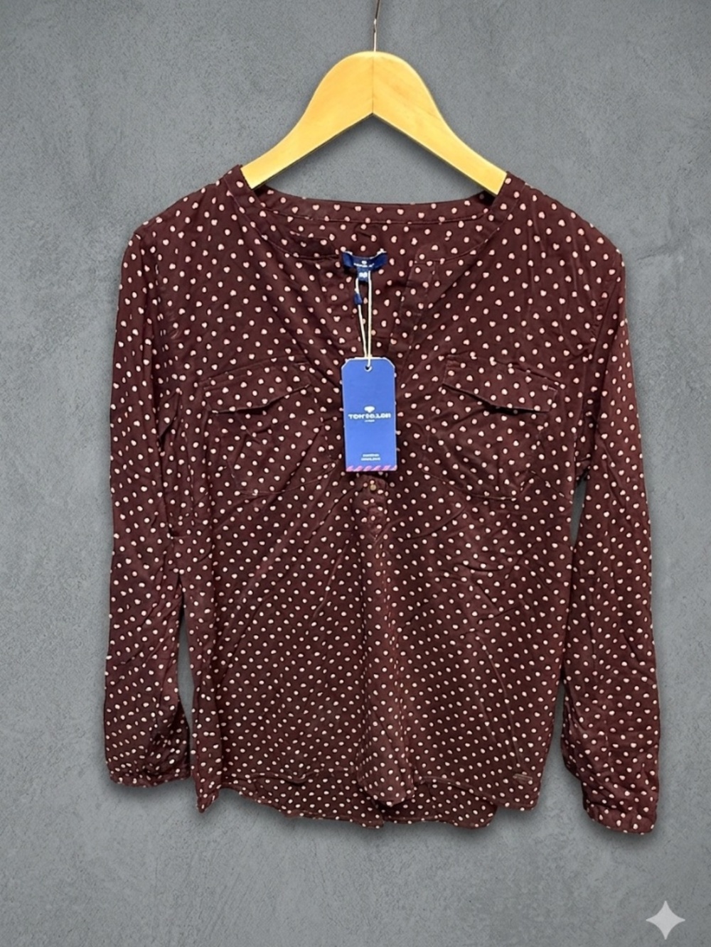 TOM TAILOR NWT Heart Print Blouse Tunic Top Burgundy Maroon Pink Size 40 US M